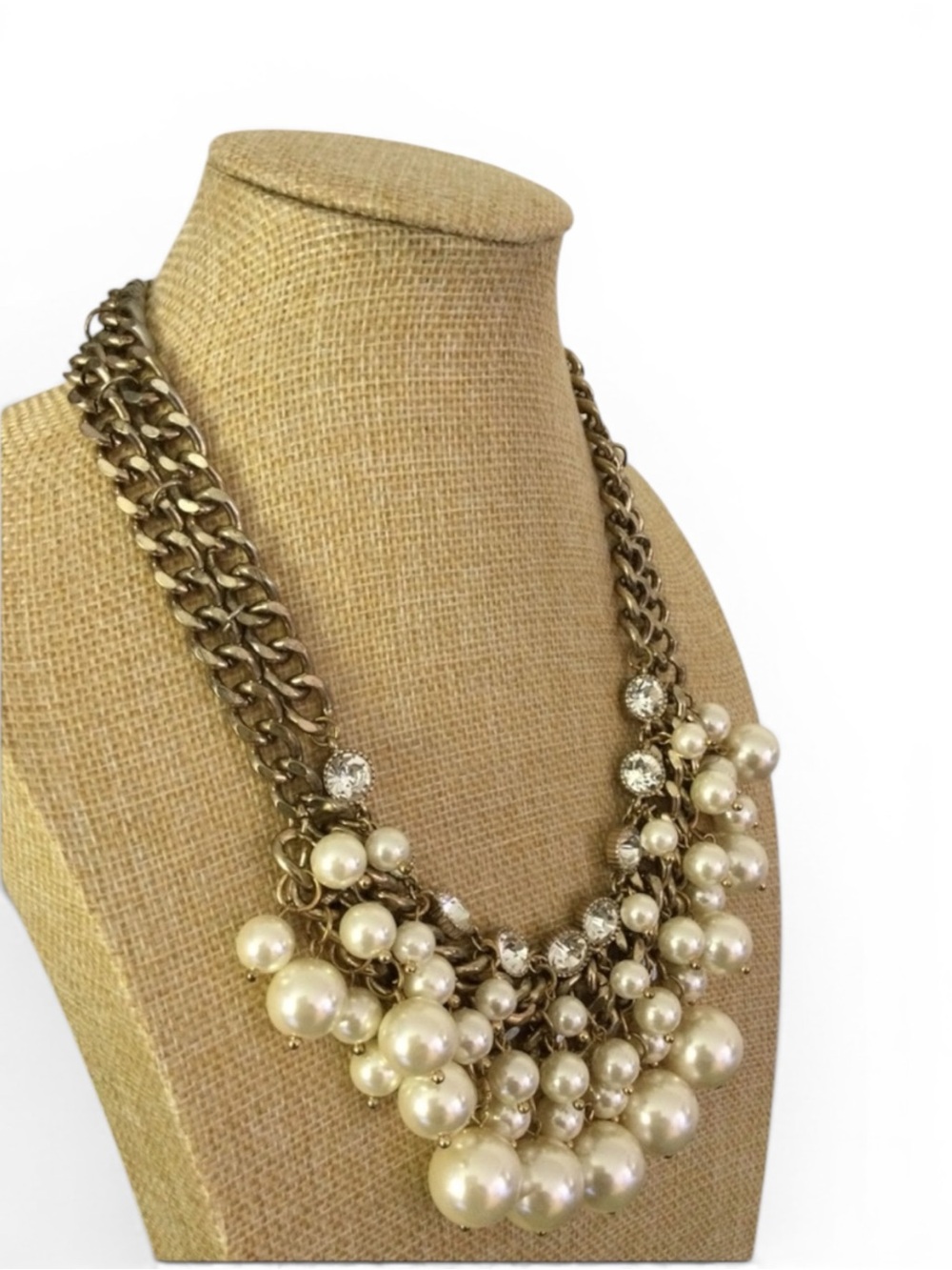 CHICO'S Gold‑Tone Faux Pearl & Rhinestone Cha Cha Statement Necklace - Picture 6 of 12
